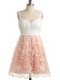 Peach Straps Lace Up Lace Dama Dress for Quinceanera Sleeveless