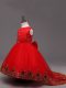 Eye-catching High Low Zipper Pageant Gowns For Girls Red for Wedding Party with Lace and Bowknot