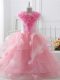 Tulle Sleeveless Floor Length Kids Pageant Dress and Ruffles and Hand Made Flower