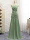 Olive Green Chiffon Zipper Prom Evening Gown Sleeveless Brush Train Ruching and Hand Made Flower  Olive Green Chiffon Zipper Prom Evening Gown Sleeveless Brush Train Ruching and Hand Made Flower
