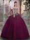 Purple Ball Gowns Beading Quinceanera Gowns Lace Up Tulle Sleeveless Floor Length