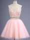 Fine Sleeveless Knee Length Beading Lace Up Court Dresses for Sweet 16 with Peach