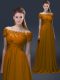 Beautiful Brown Empire Off The Shoulder Short Sleeves Chiffon Floor Length Lace Up Appliques