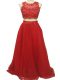 Stunning Red Homecoming Dress Tulle Sweep Train Sleeveless Beading and Appliques