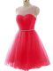 Mini Length Lace Up Coral Red for Prom and Party and Sweet 16 with Beading and Ruching