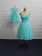 Dramatic Aqua Blue Sleeveless Mini Length Beading Lace Up Prom Gown