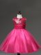 Delicate Hot Pink Ball Gowns Tulle Scoop Sleeveless Sequins and Hand Made Flower Knee Length Zipper Flower Girl Dresses