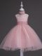 Baby Pink Ball Gowns Organza Scoop Sleeveless Beading and Lace Knee Length Zipper Pageant Gowns For Girls