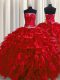 Delicate Wine Red Sleeveless Organza Lace Up Quinceanera Dress for Military Ball and Sweet 16 and Quinceanera