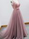 Pink Zipper Quinceanera Court of Honor Dress Beading and Belt Sleeveless Brush Train