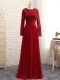 Wine Red Chiffon Zipper Long Sleeves Floor Length Lace and Appliques