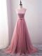 Pink Sleeveless Beading and Belt Zipper Prom Evening Gown