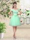 Superior Apple Green Damas Dress Prom and Party with Belt V-neck Cap Sleeves Lace Up