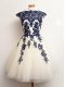 Adorable Blue And White Sleeveless Mini Length Appliques Lace Up Court Dresses for Sweet 16