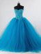 Sleeveless Floor Length Beading Lace Up Quinceanera Dresses with Baby Blue