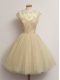 Stunning Ball Gowns Dama Dress Champagne Scoop Tulle Cap Sleeves Knee Length Lace Up