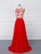 Red Scoop Neckline Beading Sleeveless Side Zipper