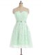 Mini Length Zipper Evening Dress Apple Green for Prom and Party and Sweet 16 with Beading and Lace