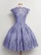 Excellent A-line Damas Dress Lavender Scalloped Tulle Cap Sleeves Knee Length Lace Up