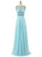 Discount Aqua Blue Prom Dress Prom and Military Ball and Beach with Beading Scoop Sleeveless Zipper