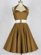 Admirable Knee Length Brown Quinceanera Dama Dress Taffeta Sleeveless Belt