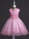 Rose Pink Ball Gowns Lace Pageant Gowns For Girls Zipper Tulle Sleeveless Knee Length