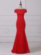 Edgy Scoop Sleeveless Evening Dress Lace and Appliques Red Lace