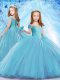 Lace Up Girls Pageant Dresses Baby Blue for Party and Wedding Party with Beading Brush Train
