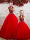 Sexy Red Sleeveless Floor Length Appliques Lace Up 15th Birthday Dress