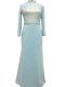 Chiffon High-neck Long Sleeves Side Zipper Lace Prom Party Dress in Light Blue