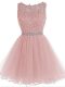 A-line Prom Dress Pink Scoop Organza Sleeveless Mini Length Zipper