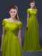 Suitable Olive Green Short Sleeves Appliques Floor Length