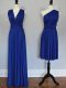 Royal Blue Empire One Shoulder Sleeveless Chiffon Floor Length Lace Up Ruching Quinceanera Court of Honor Dress
