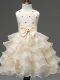 Champagne Ball Gowns Scoop Sleeveless Organza Knee Length Zipper Lace and Ruffled Layers and Bowknot Little Girls Pageant Gowns