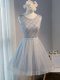 Grey Lace Up Prom Dresses Beading Sleeveless Mini Length