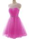 Fuchsia Tulle Lace Up Evening Dress Sleeveless Mini Length Beading and Ruching