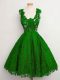 Sweet A-line Vestidos de Damas Green Straps Lace Sleeveless Knee Length Lace Up