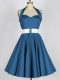 Teal Lace Up Quinceanera Court Dresses Belt Sleeveless Knee Length