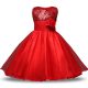 Flirting Ball Gowns Toddler Flower Girl Dress Red Scoop Organza and Sequined Sleeveless Knee Length Zipper