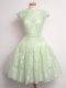 Elegant Yellow Green Cap Sleeves Lace Knee Length Court Dresses for Sweet 16