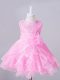 Elegant Ball Gowns Flower Girl Dresses for Less Rose Pink Scoop Organza Sleeveless Knee Length Zipper