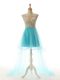 Cheap Aqua Blue Sleeveless Tulle Backless Dress for Prom for Prom and Party and Sweet 16