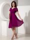 V-neck Short Sleeves Zipper Prom Gown Purple Chiffon