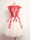 Super Sleeveless Mini Length Appliques Lace Up Court Dresses for Sweet 16 with White And Red