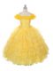 Wonderful Yellow Organza Lace Up Kids Pageant Dress Sleeveless Floor Length Ruffles and Ruffled Layers