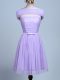 Discount Strapless Sleeveless Vestidos de Damas Mini Length Belt Lavender Tulle