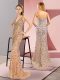 Fashion Champagne Mermaid Tulle Straps Sleeveless Beading Zipper Prom Dresses Brush Train