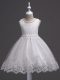 Eye-catching White Tulle Zipper Scoop Sleeveless Knee Length Little Girl Pageant Gowns Lace