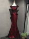 High Quality Red And Black Mermaid Scoop Sleeveless Lace Floor Length Lace Up Lace and Appliques Homecoming Dress
