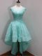 Sweet Lace Scoop Cap Sleeves Zipper Beading and Lace Dama Dress for Quinceanera in Aqua Blue